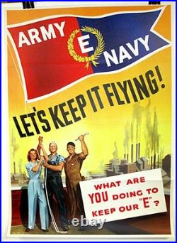Original WWII US Army-Navy Production Award Poster Keep It Flying
