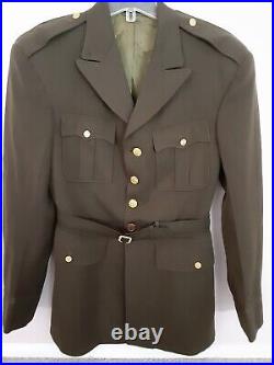 Original WWII US Army Officer Chocolate OD Gabardine Wool Dress Blouse 40 Long