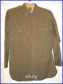 Original WWII US Army Officer Chocolate OD Gabardine Wool Dress Shirt 15 Neck