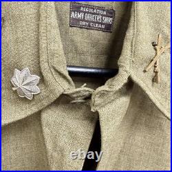 Original WWII US Army Officer NCO Flannel Shirt W Collar Pins