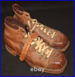 Original WWII Vintage French Army Alpine Ski Boots Military Leather Pair