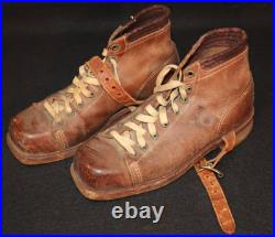 Original WWII Vintage French Army Alpine Ski Boots Military Leather Pair