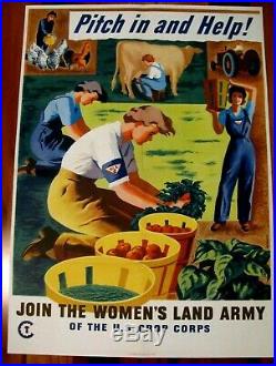 Original WWII War Poster, Pitch In And Help, Woman's Land Army, Morley, 1944