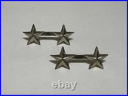 Original Wwii U. S Sterling Silver Army Major General (2) Star Collar Insignia