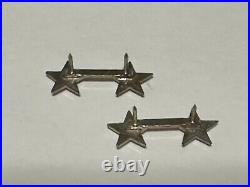 Original Wwii U. S Sterling Silver Army Major General (2) Star Collar Insignia