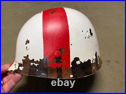 Original Wwii Us Army M1 Helmet Medic Custom Paintedliner-mine Saftey Appliances