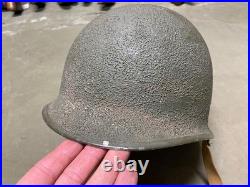 Original Wwii Us Army M1 Helmet Shell, Front Seam, Restored Fixed Bail