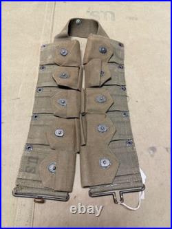 Original Wwii Us Army M1910 M1903 M1 Garand Rifle 10 Pocket Ammo Belt-od#7