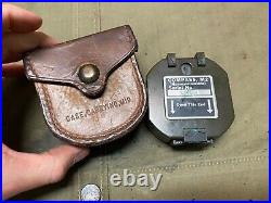 Original Wwii Us M2 Army Infantry Signal Corp Compass & M19 Leather Carry Pouch