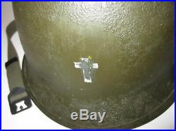 Original late WWII US Army Chaplain Helmet with painted cross Rear-seam Schlueter