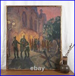 Original oil painting, Soldiers, Red Army, WWII, Ukrainian painting, Vintage