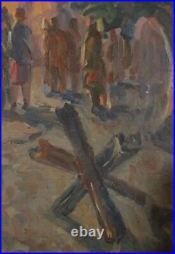 Original oil painting, Soldiers, Red Army, WWII, Ukrainian painting, Vintage