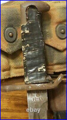 RARE WW2 1942 US Army Camouflage M1 Garand Ammo Belt with Bayonet Attached
