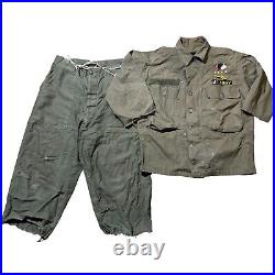 READ WW2 US Army Herringbone Twill Utility Shirt & Pants 40s 13 Star POOR COND