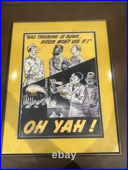 Rare Original WWII US Army Gas Training Poster He Won't Use It-OH YAH! Framed