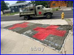 Rare Original Wwii Us Army Medical Red Cross Large Tent Fly-dated 1945
