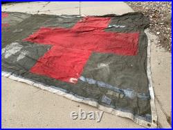 Rare Original Wwii Us Army Medical Red Cross Large Tent Fly-dated 1945