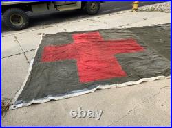 Rare Original Wwii Us Army Medical Red Cross Large Tent Fly-dated 1945
