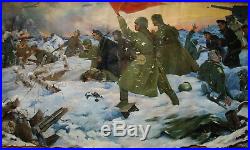 Russian Ukrainian Soviet oil painting military soldier fight army WW2 flag 1969y