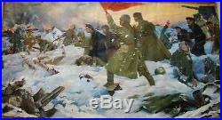 Russian Ukrainian Soviet oil painting military soldier fight army WW2 flag 1969y