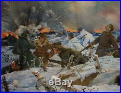 Russian Ukrainian Soviet oil painting military soldier fight army WW2 flag 1969y