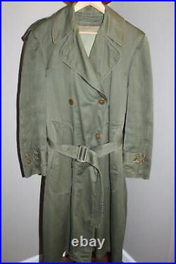 Scarce Original WW2 U. S. Army Officers OD Trench Coat withBelt, Hood & Wool Liner