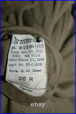 Scarce Original WW2 U. S. Army Panama Canal Patched OD Wool Overcoat 1942 d