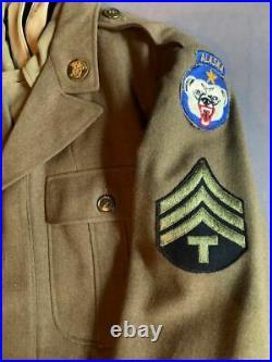 US Army Alaska Defense Command WWII Ike dress coat pants shirt & tie withpatches