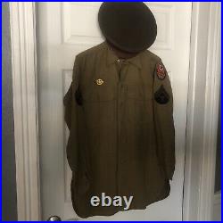 US Army WW II Hat, Wool FieldShirt 14½ 32, Pants W32 L29 & Brown Shirt 15½ 33