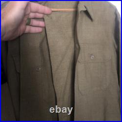 US Army WW II Hat, Wool FieldShirt 14½ 32, Pants W32 L29 & Brown Shirt 15½ 33