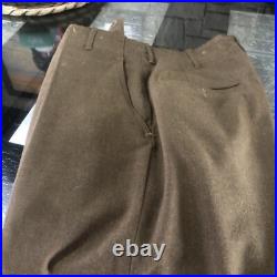 US Army WW II Hat, Wool FieldShirt 14½ 32, Pants W32 L29 & Brown Shirt 15½ 33