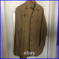 US Army WW II Hat, Wool FieldShirt 14½ 32, Pants W32 L29 & Brown Shirt 15½ 33