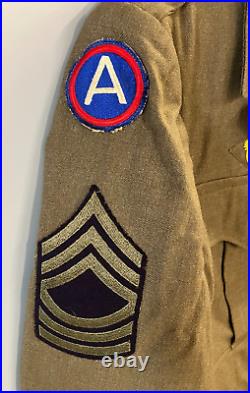 US Army WW2 ETO Wool Field Jacket 1944 with Patches & Pins Men's Size 38S with Cap