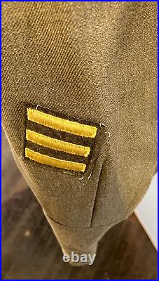 US Army WW2 ETO Wool Field Jacket 1944 with Patches & Pins Men's Size 38S with Cap