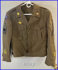 US Army WW2 ETO Wool Field Jacket 1944 with Patches & Pins Men's Size 38S with Cap