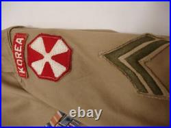 US Army WWII Korea Shirt 1946 Khaki Cotton Patches Ribbons 8th Army 14 1/2 X 33
