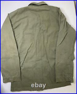 US Army WWII Worn HBT Jacket May 4, 1945 Sz. S