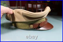 US WW2 Army Officer's Featherweight Crusher Style Khaki Wool Visor Hat Cap 7 1/2