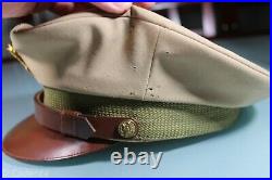 US WW2 Army Officer's Featherweight Crusher Style Khaki Wool Visor Hat Cap 7 1/2