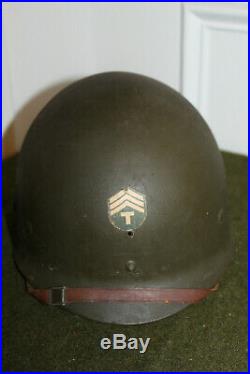 Untouched Original WW2 U. S. Army Front Seam M1 Helmet withChinstraps & T/Sgt Liner