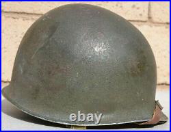Us Ww 2 Army M-1 Helmet Fixed Bale With Inland Liner & Green Buckle Chinstrap