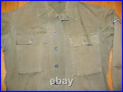 VINTAGE ORIGINAL WWII TWILL HERRINGBONE 13 STARS BUTTON US ARMY SHIRTtag 38R