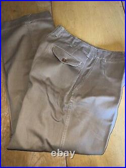 VINTAGE WWII 1940's KHAKI HEAVY CHINO BUTTON FLY US ARMY MARINES PANTS 28 x 30