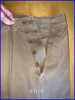 VINTAGE WWII 1940's KHAKI HEAVY CHINO BUTTON FLY US ARMY MARINES PANTS 28 x 30