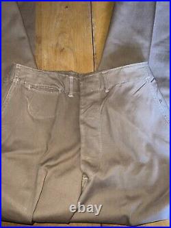 VINTAGE WWII 1940's KHAKI HEAVY CHINO BUTTON FLY US ARMY MARINES PANTS 28 x 30