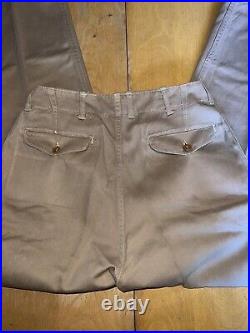 VINTAGE WWII 1940's KHAKI HEAVY CHINO BUTTON FLY US ARMY MARINES PANTS 28 x 30