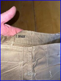 VINTAGE WWII 1940's KHAKI HEAVY CHINO BUTTON FLY US ARMY MARINES PANTS 28 x 30