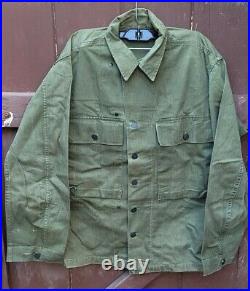 VINTAGE WWII US Army HBT Cotton 13 Star Button Shirt SIZE 36 R 1940s Exct