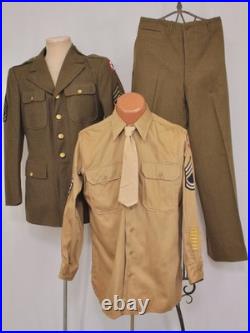 VTG 1940s WWII US Army 3 PC Uniform Sz M 39 R 40s WW2 Wool Tunic Jacket Patches