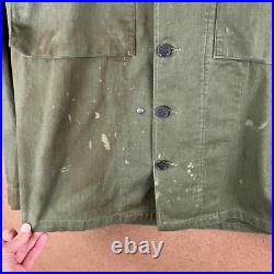 VTG 40s Distressed WWII US Army HBT Herringbone Jacket 13 Star Med